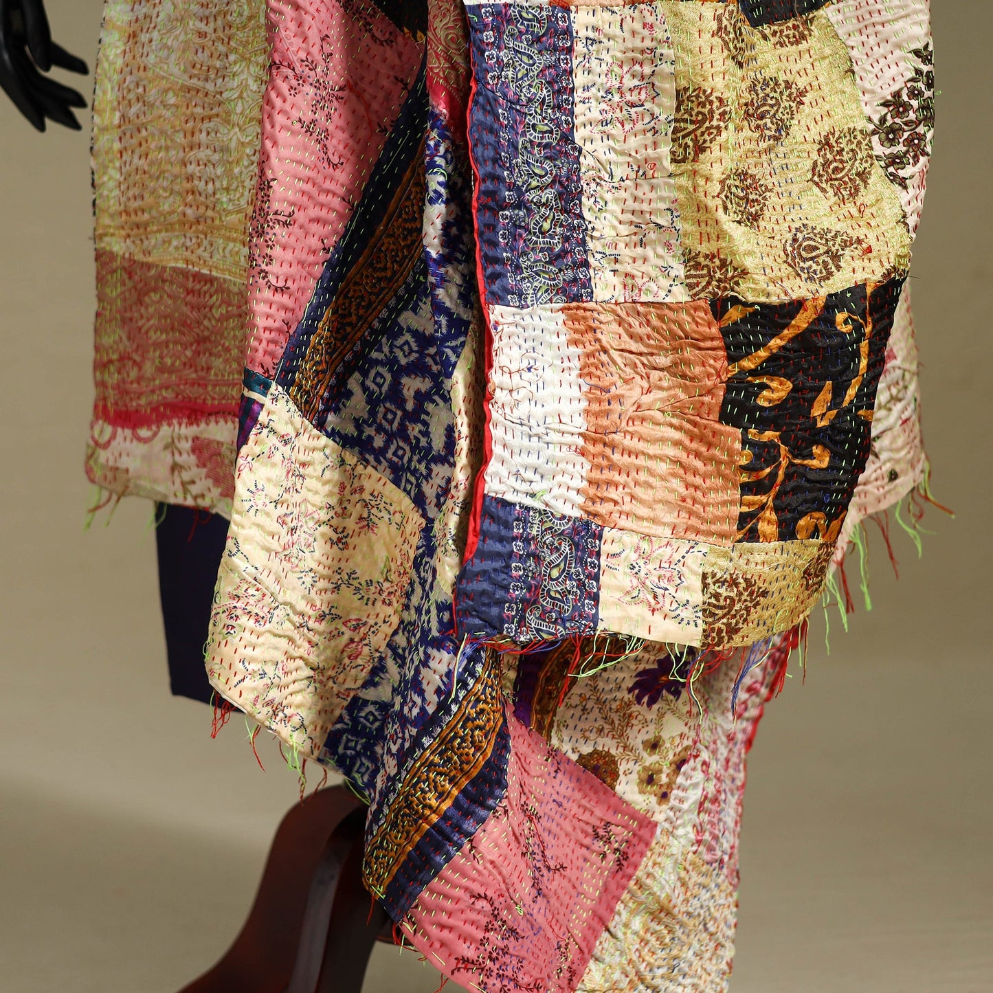 Multicolor - patchwork reversible silk bengal kantha work
