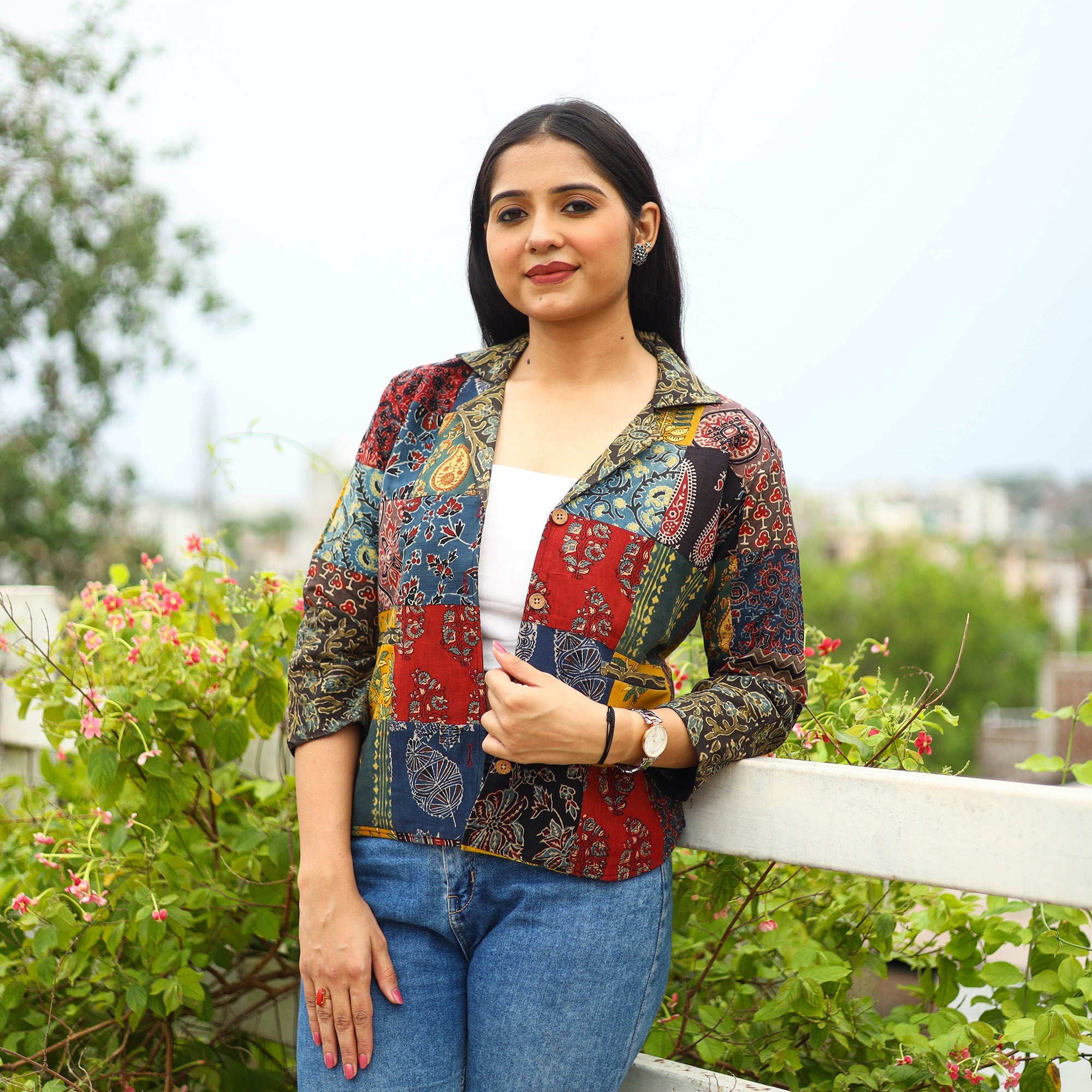  Multicolor Patchwork Ajrakh Print Women's Jacket