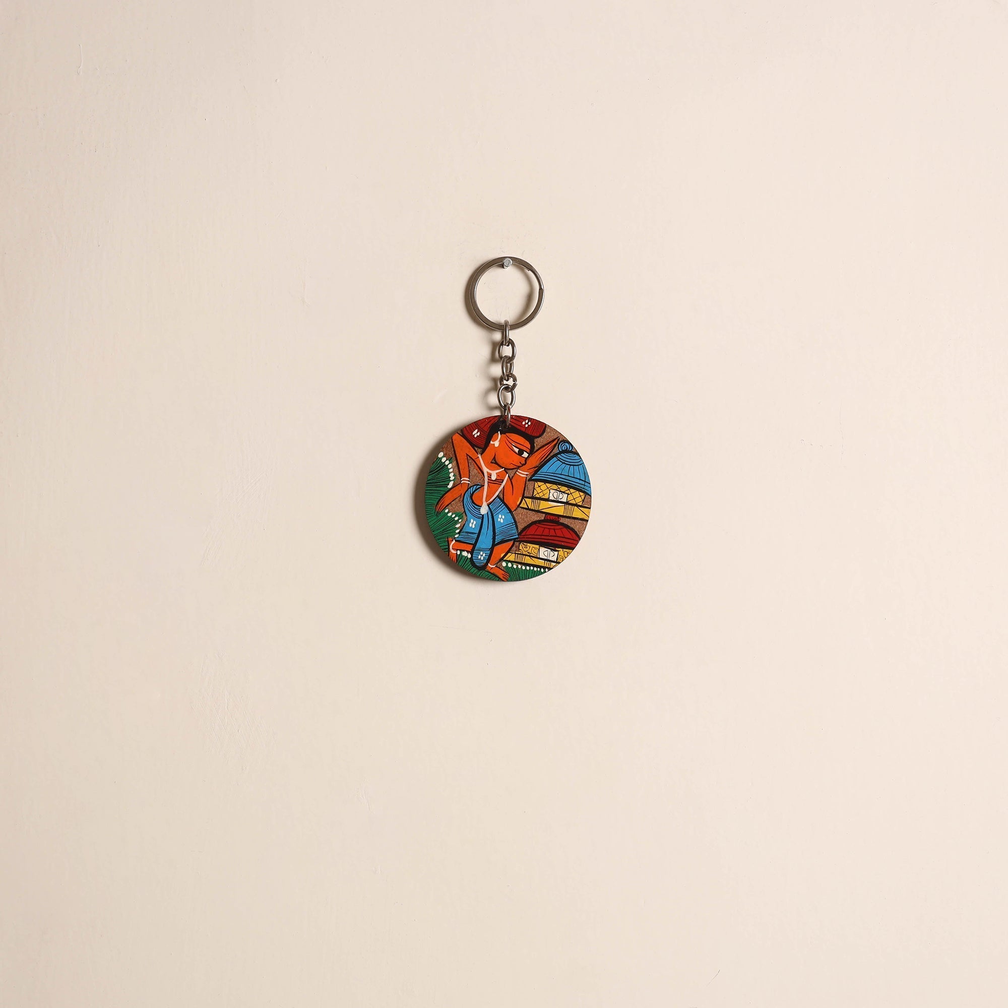 Multicolor Patua Handpainted Wooden Keychain