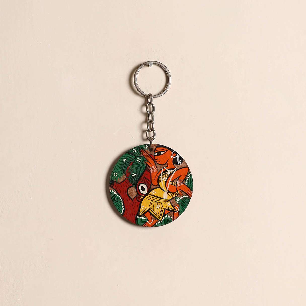 Patua handpainted wooden keychain 62 - handcrafted