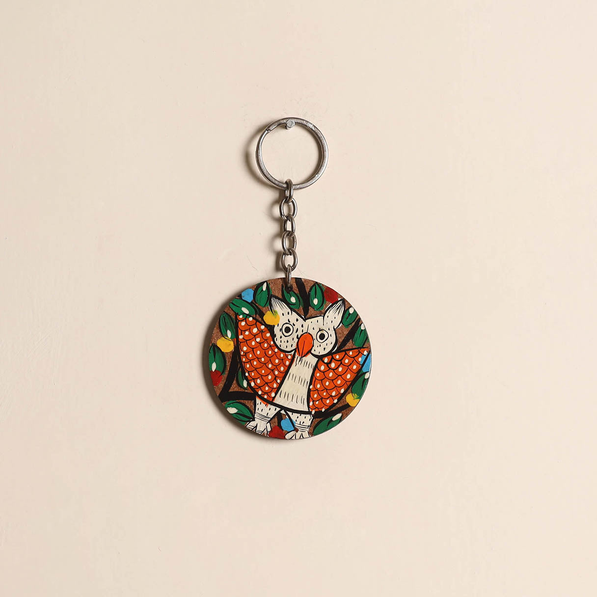 Patua handpainted wooden keychain 64 - handcrafted