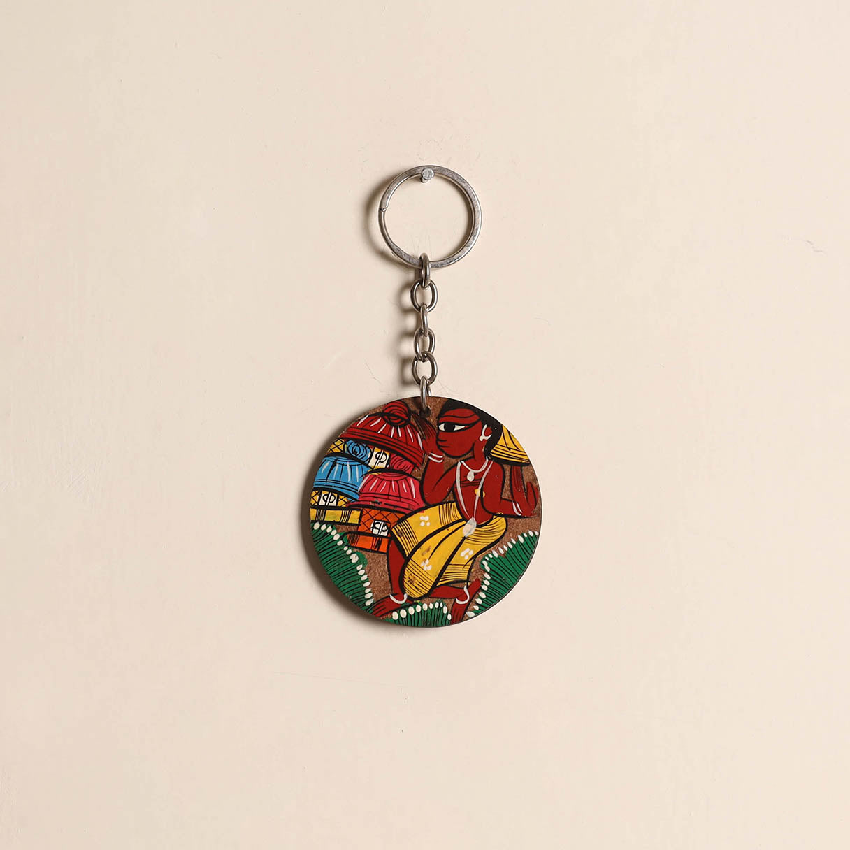 Patua handpainted wooden keychain 65 - handcrafted