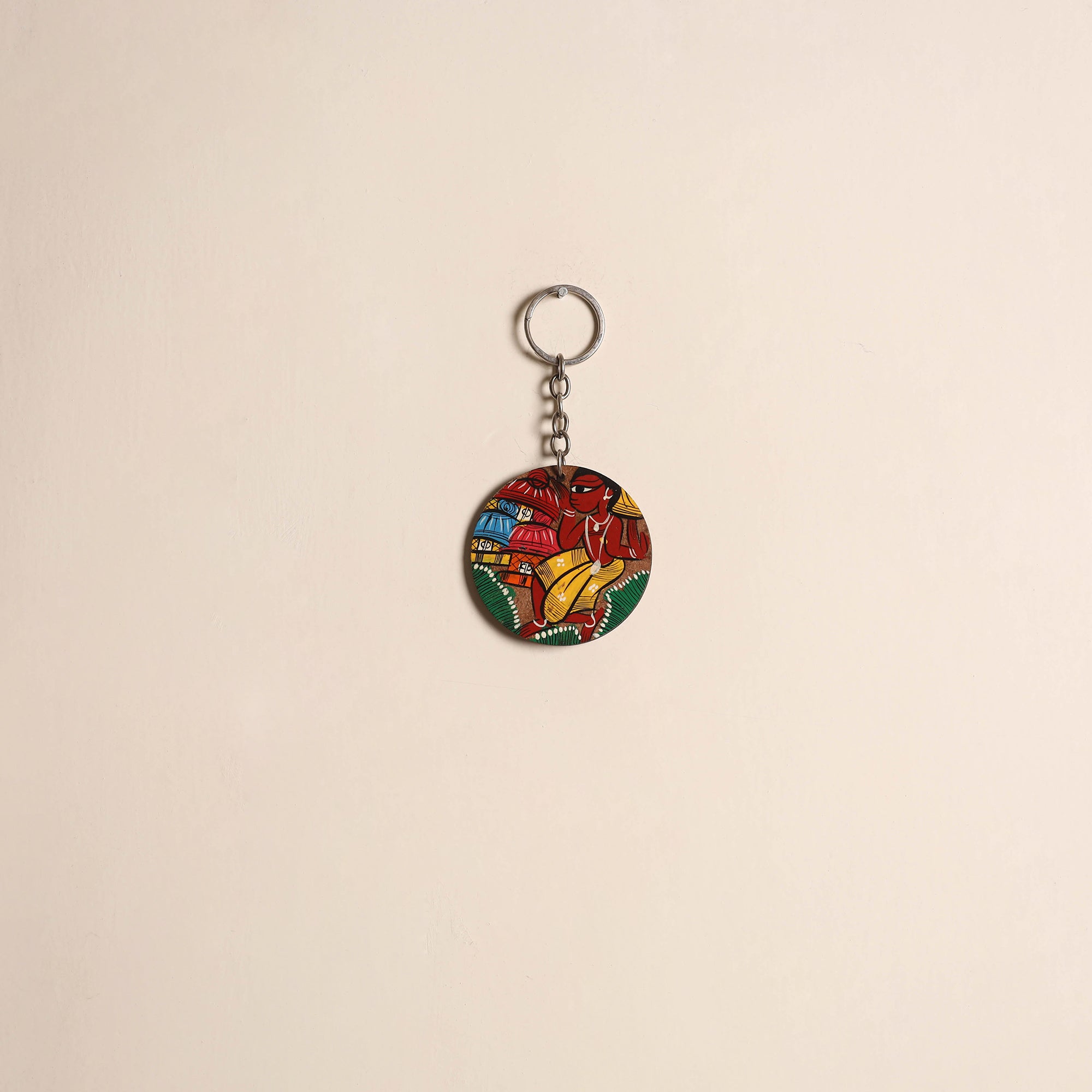 Patua handpainted wooden keychain 65 - handcrafted