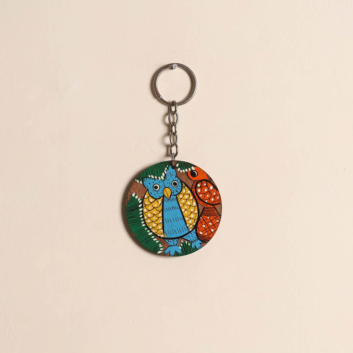 Patua handpainted wooden keychain 67 - handcrafted