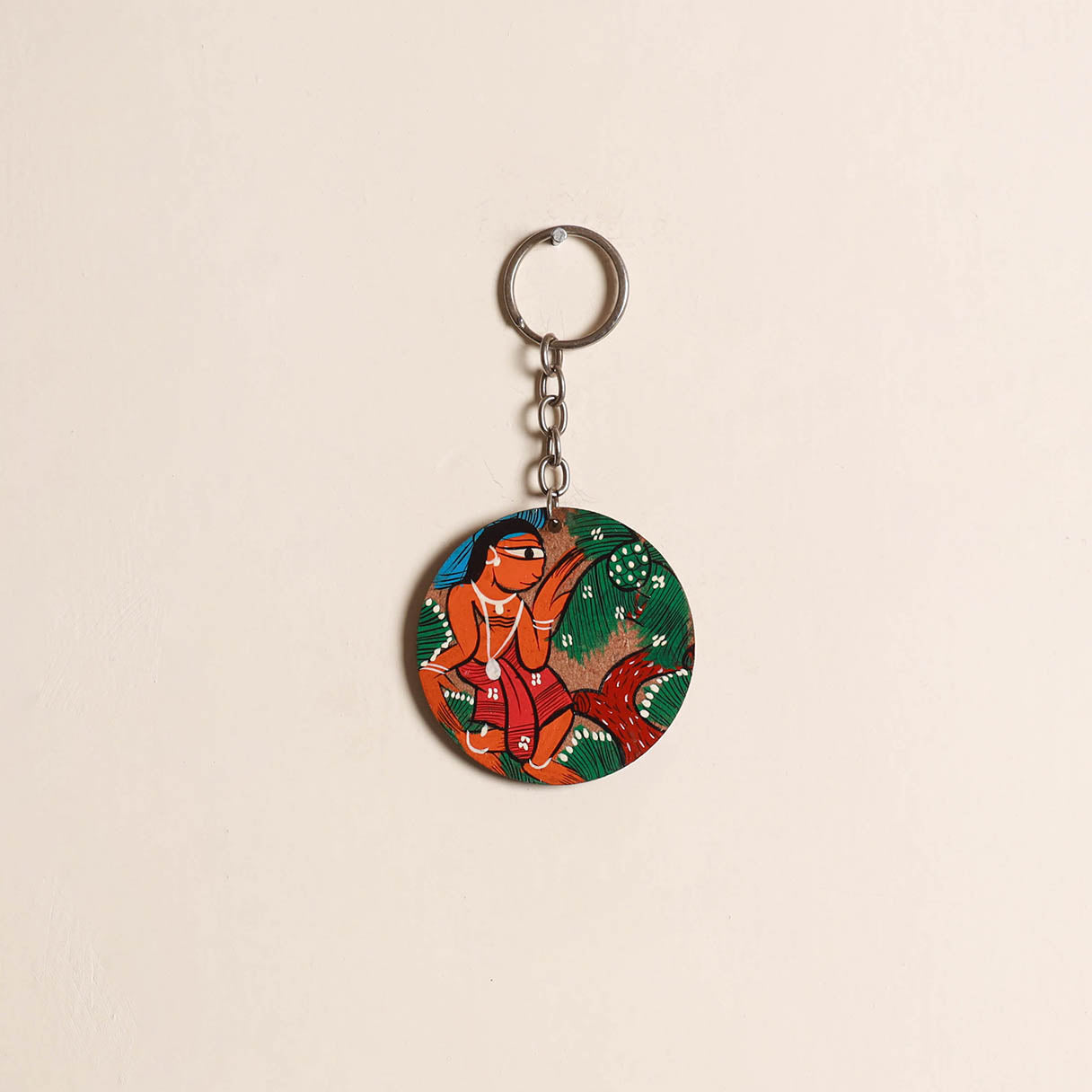 Patua handpainted wooden keychain 74 - handcrafted
