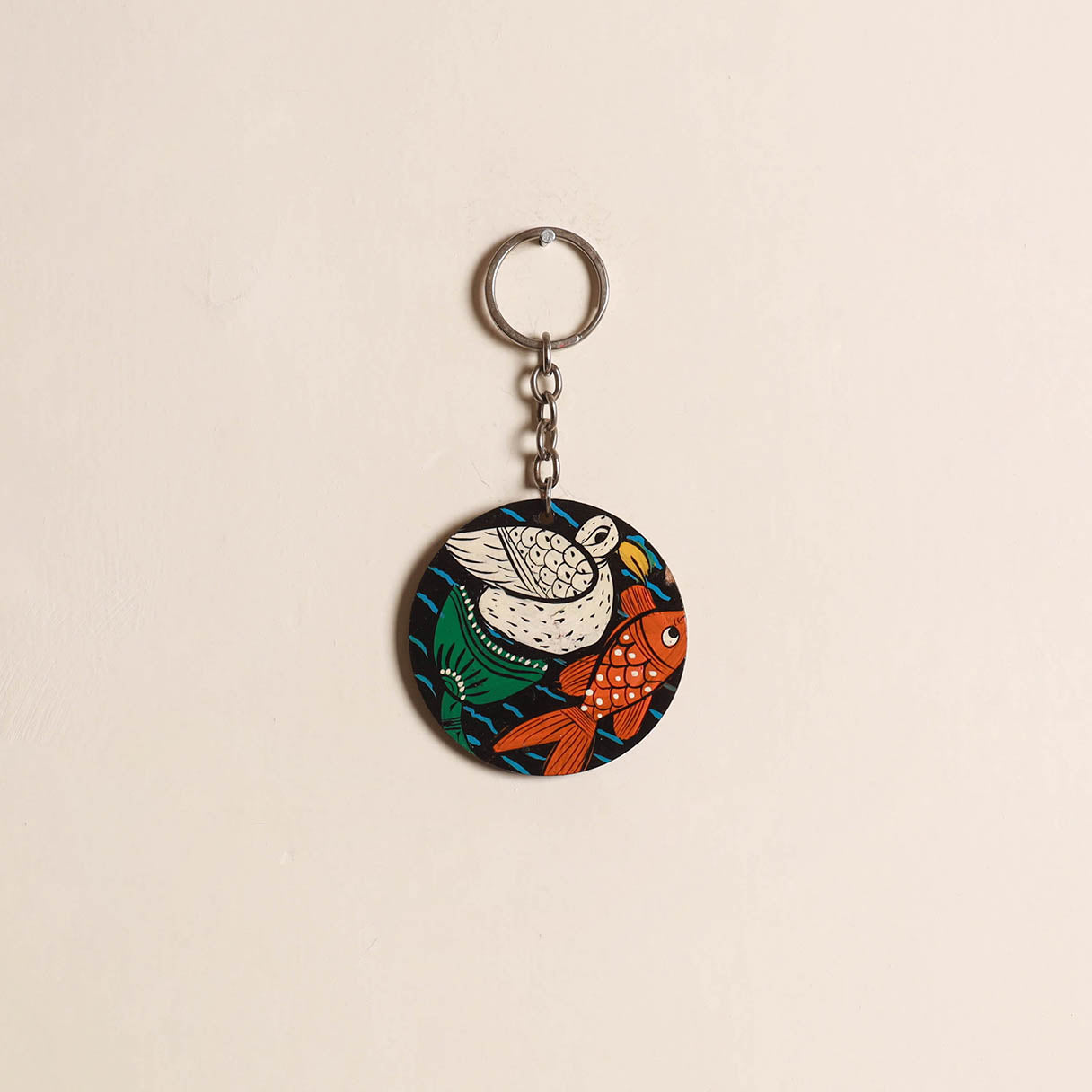 Patua handpainted wooden keychain 75 - handcrafted