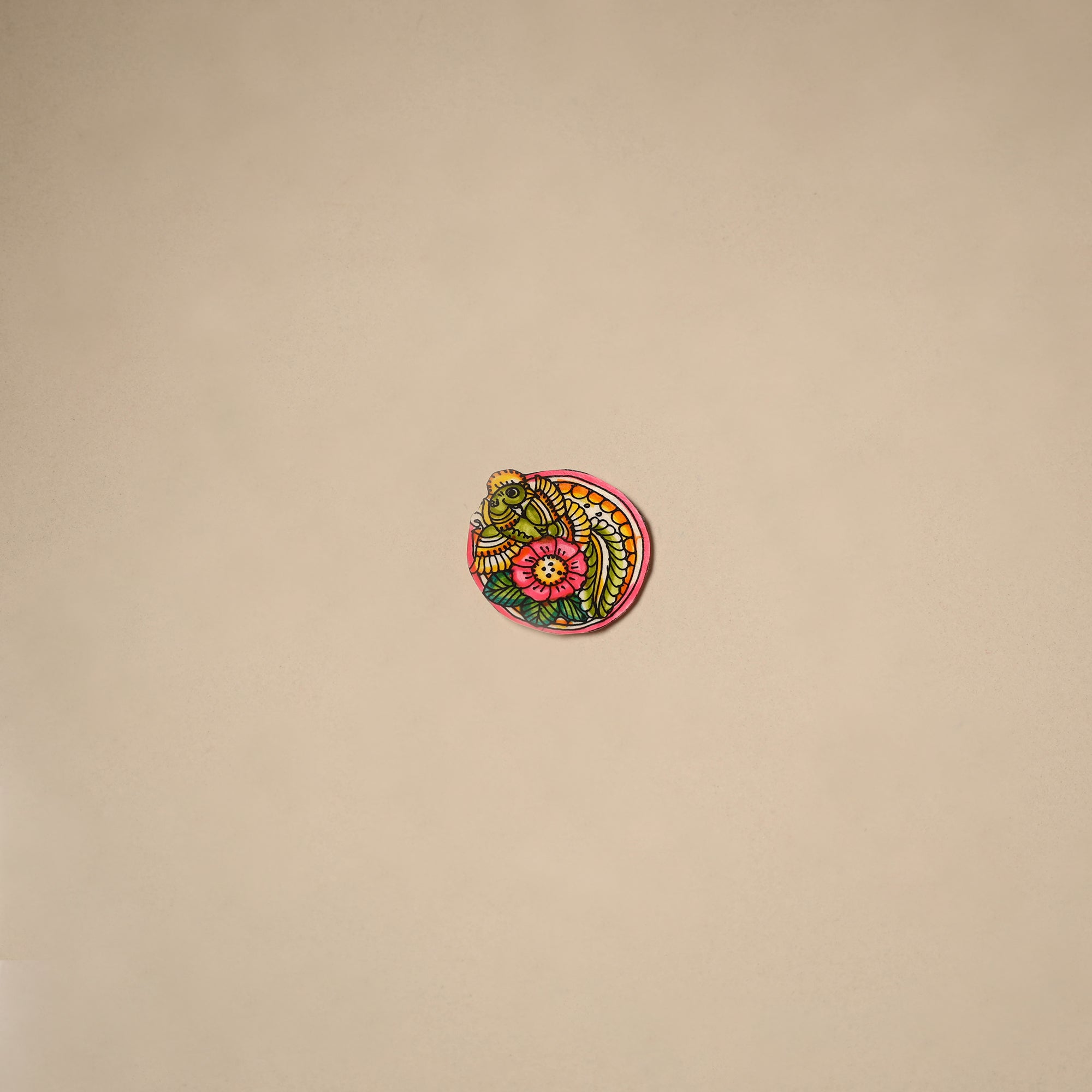 Peacock with flower - tholu bommalata leather puppet fridge