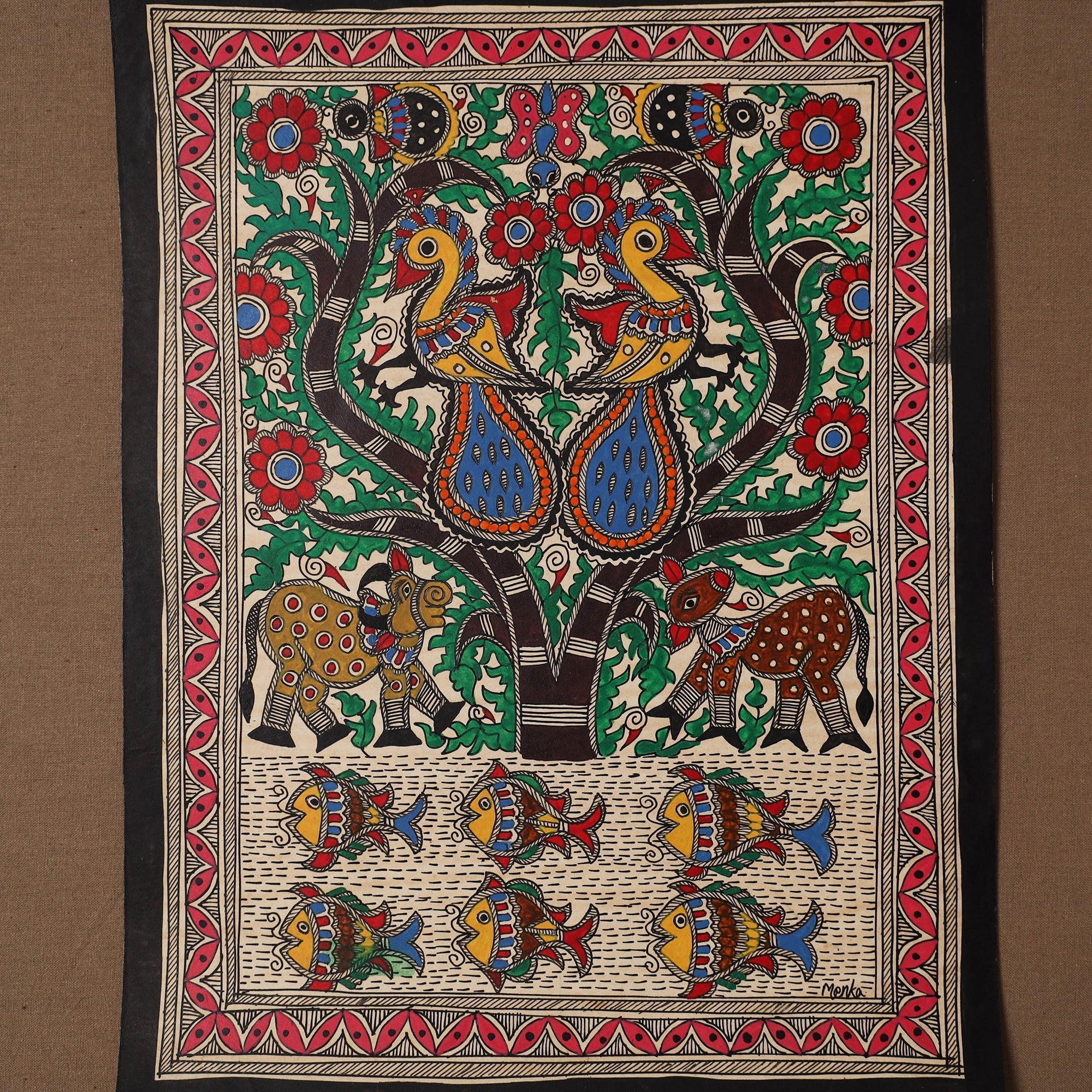 Handpainted madhubani painting by hira devi (14 x 11 in) 32