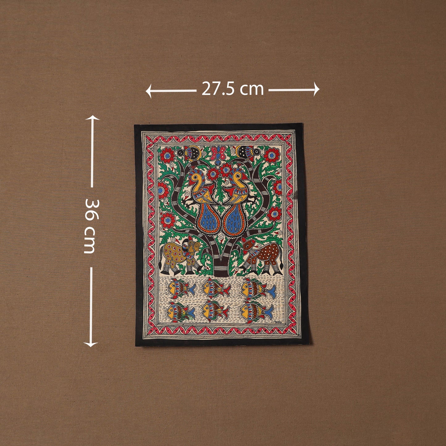 Handpainted madhubani painting by hira devi (14 x 11 in) 32