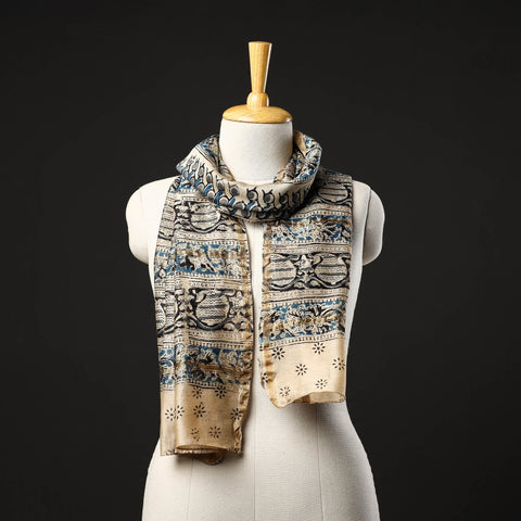 Multicolor Pedana Block Print Chanderi Silk Kalamkari Stole