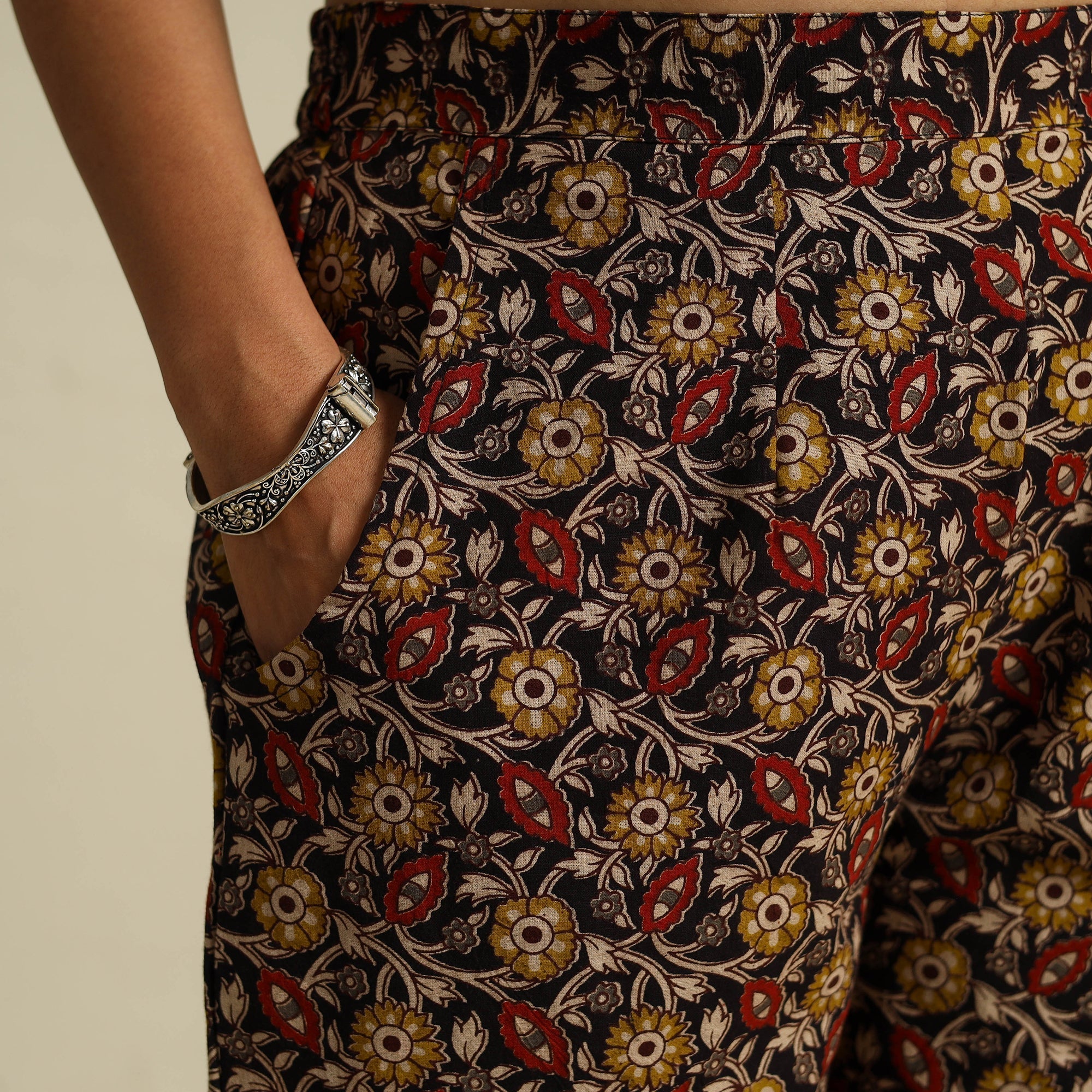  Multicolor Pedana Block Print Cotton Kalamkari Palazzo