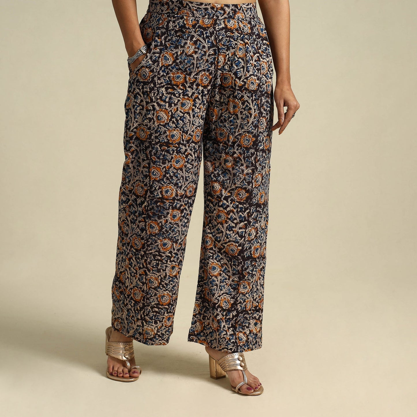  Multicolor Pedana Block Print Cotton Kalamkari Palazzo