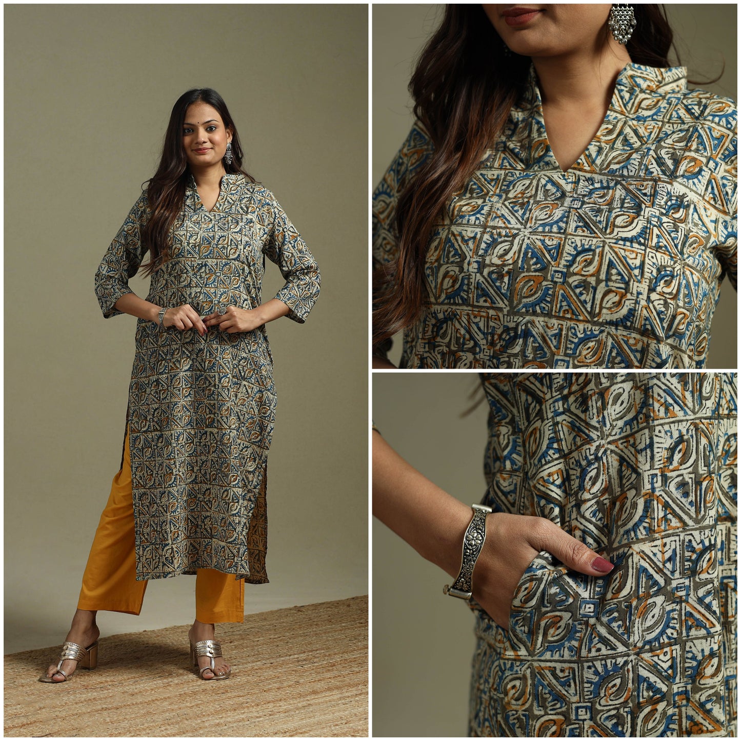 Multicolor - pedana natural dyed cotton straight kalamkari