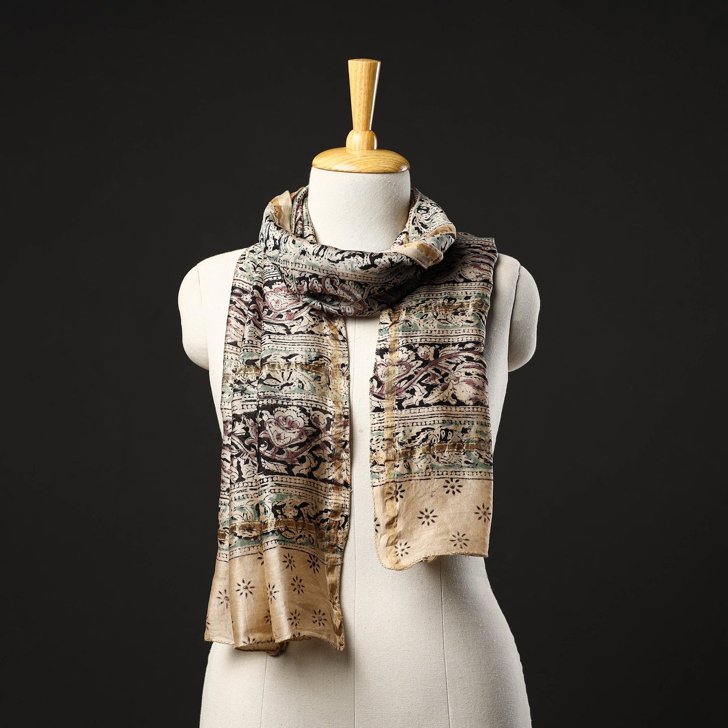 Multicolor Pedana Block Print Chanderi Silk Kalamkari Stole