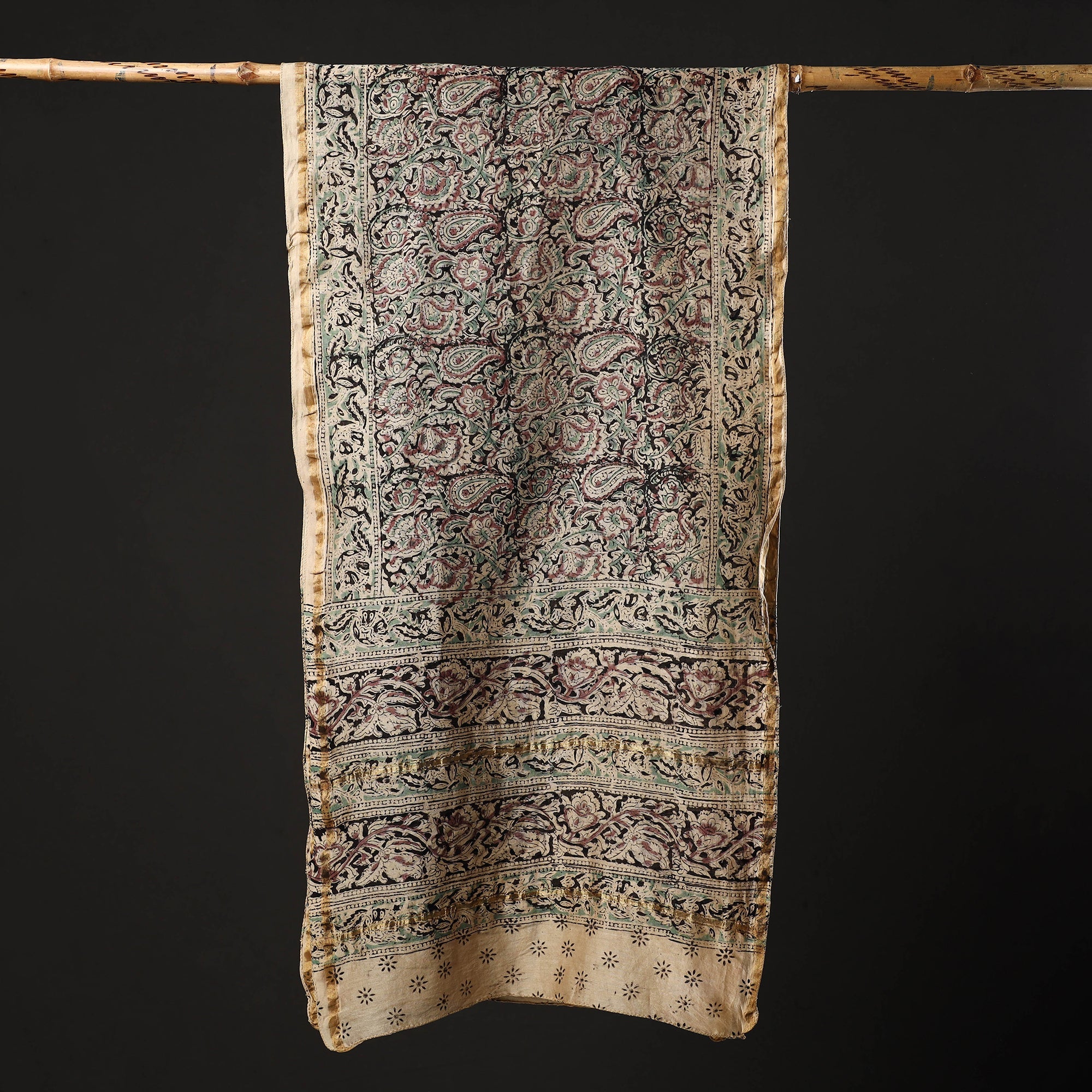 Multicolor Pedana Block Print Chanderi Silk Kalamkari Stole