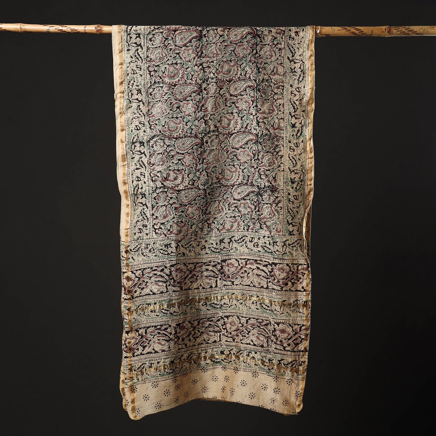 Multicolor Pedana Block Print Chanderi Silk Kalamkari Stole