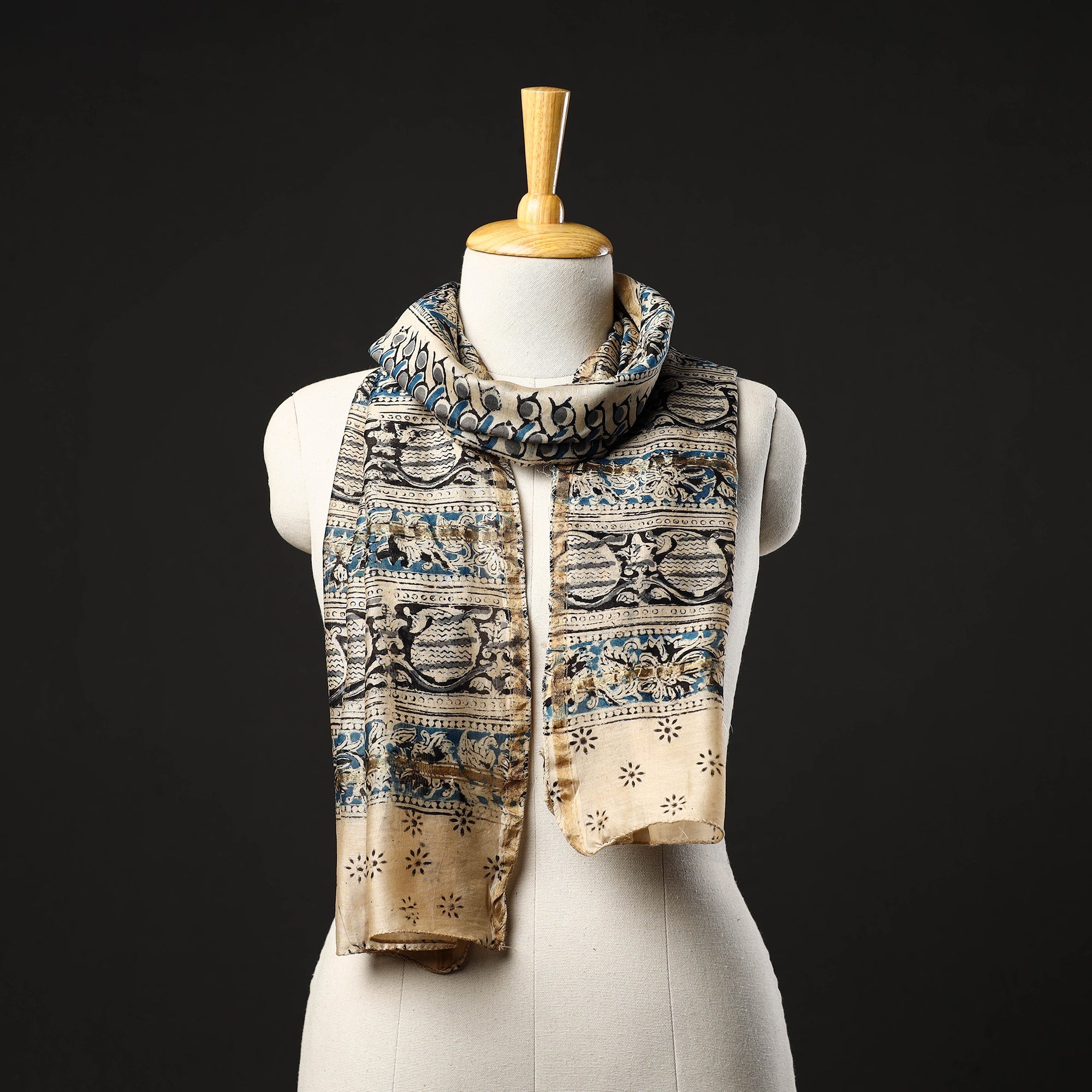 Multicolor Pedana Block Print Chanderi Silk Kalamkari Stole