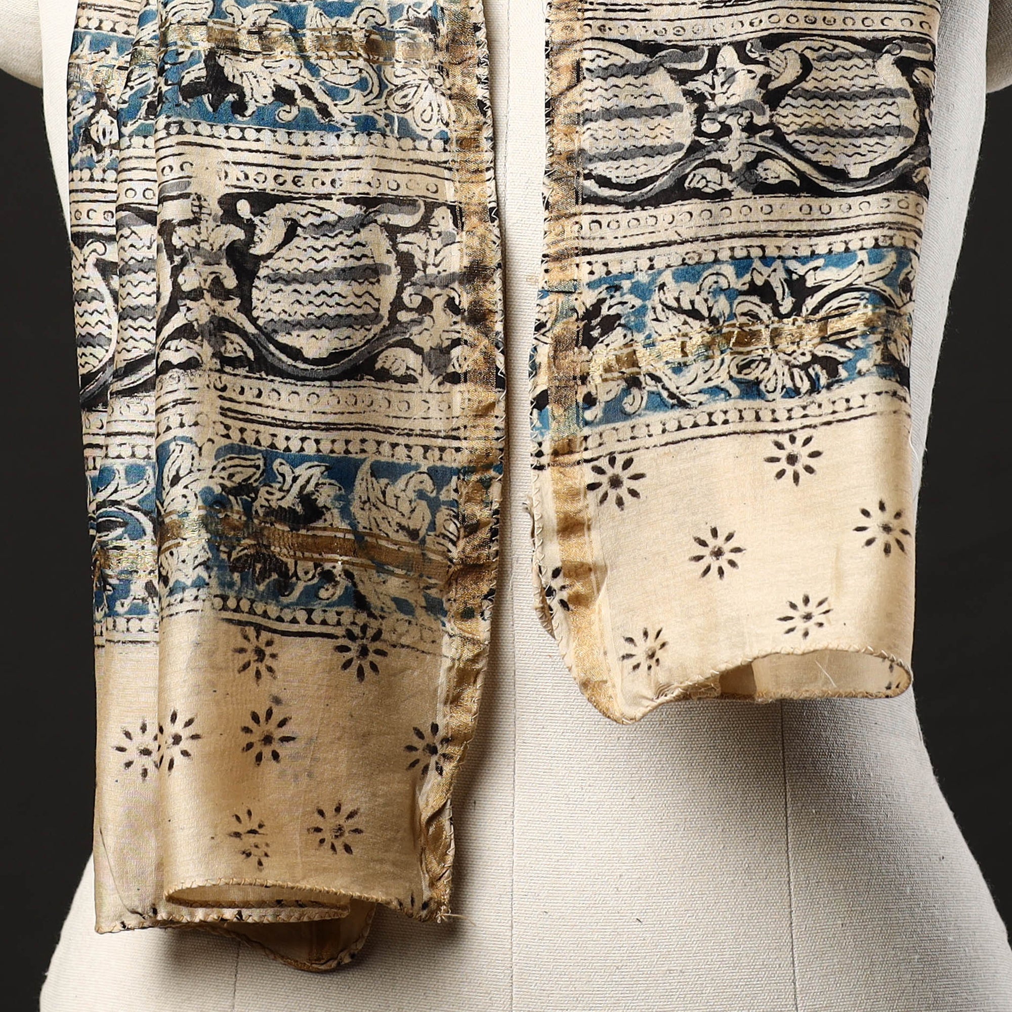 Multicolor Pedana Block Print Chanderi Silk Kalamkari Stole