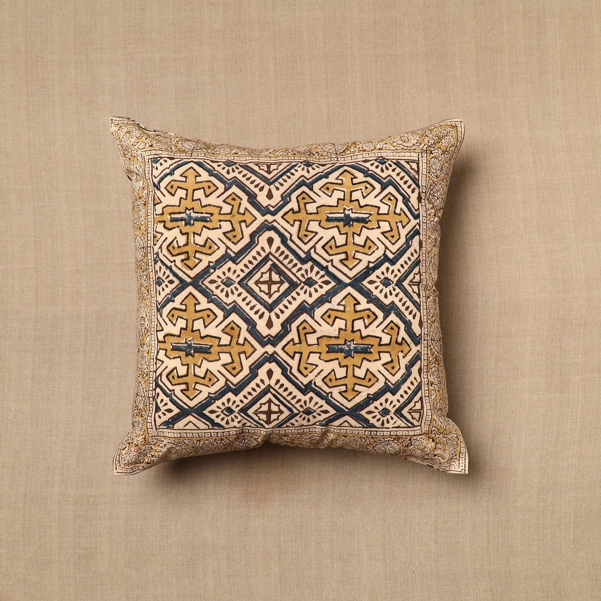 Multicolor - Pedana Block Print Cotton Kalamkari Cushion Cover 03