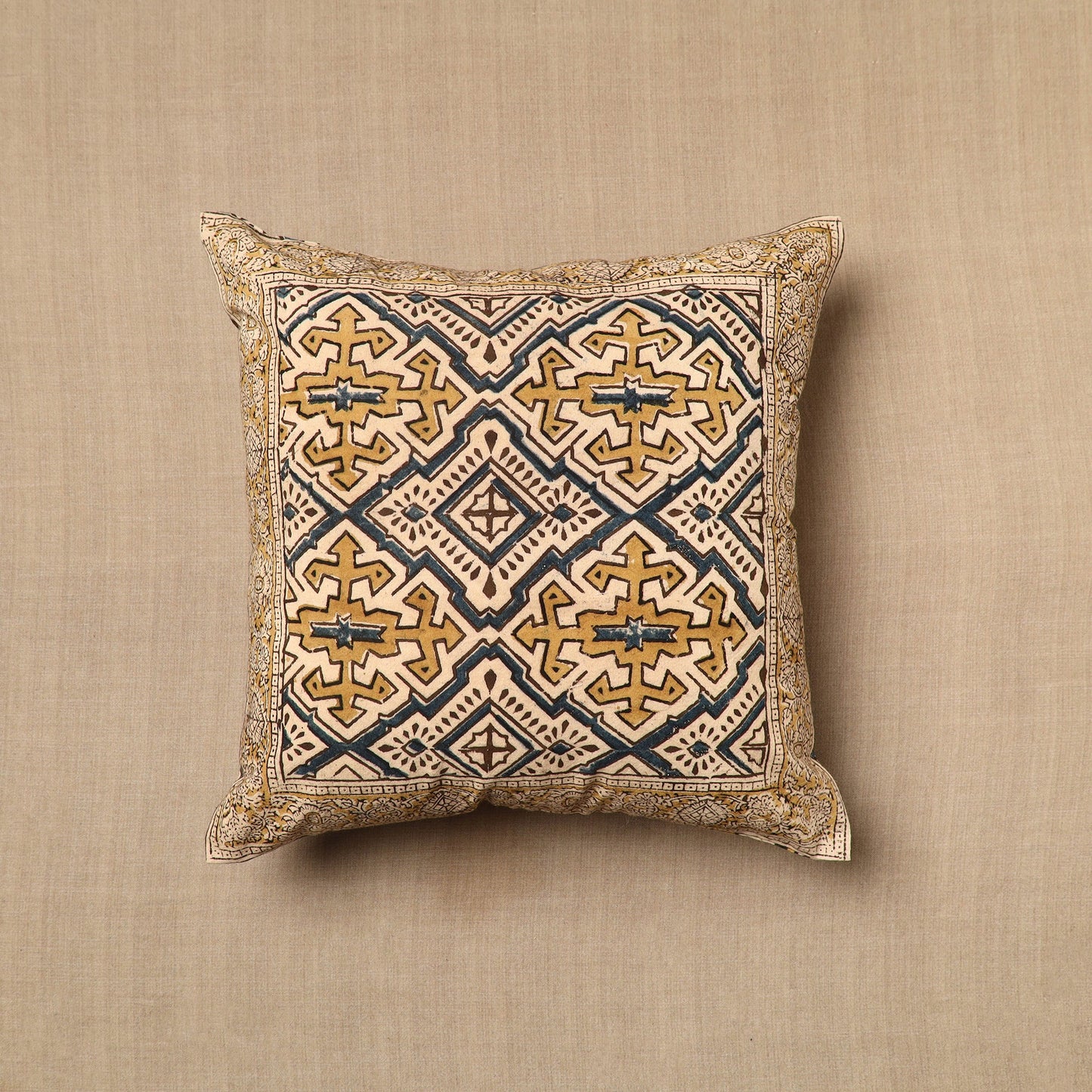Multicolor - Pedana Block Print Cotton Kalamkari Cushion Cover 03