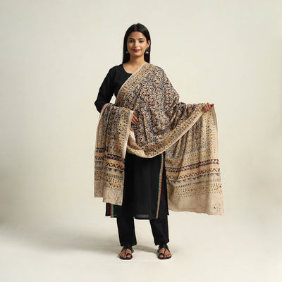 Multicolor Pedana Block Print Cotton Kalamkari Dupatta