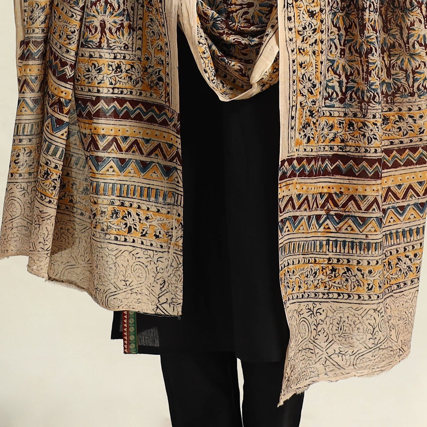 Multicolor Pedana Block Print Cotton Kalamkari Dupatta