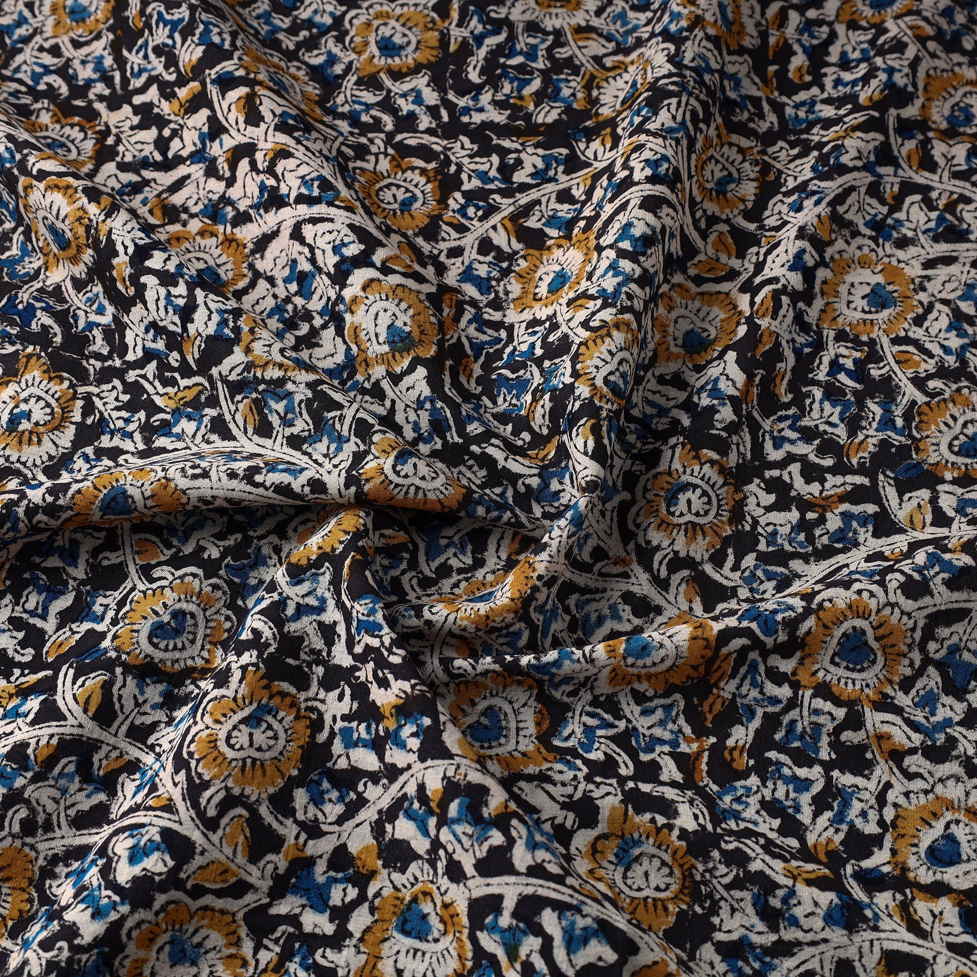  Multicolor Pedana Block Print Cotton Kalamkari Fabric