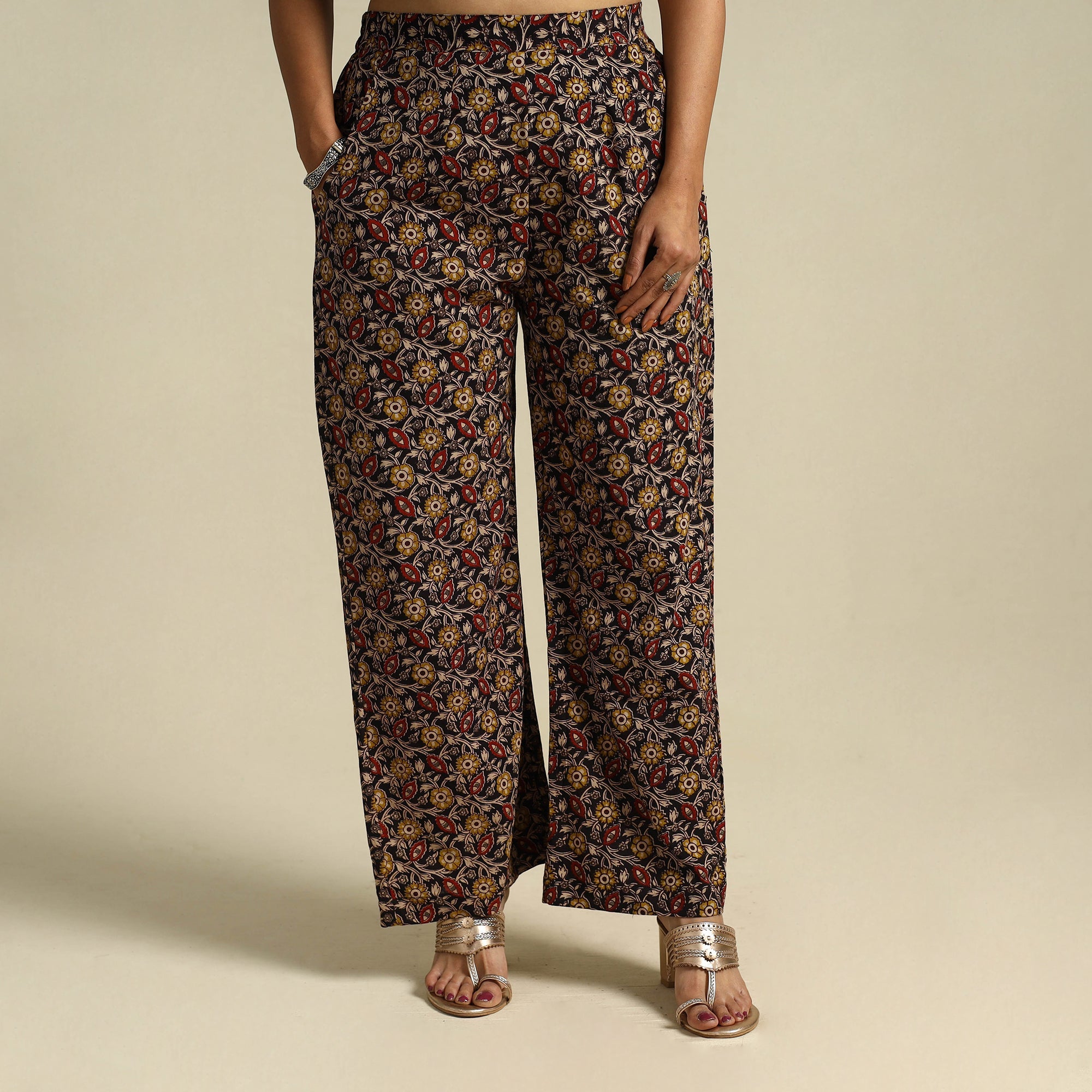  Multicolor Pedana Block Print Cotton Kalamkari Palazzo