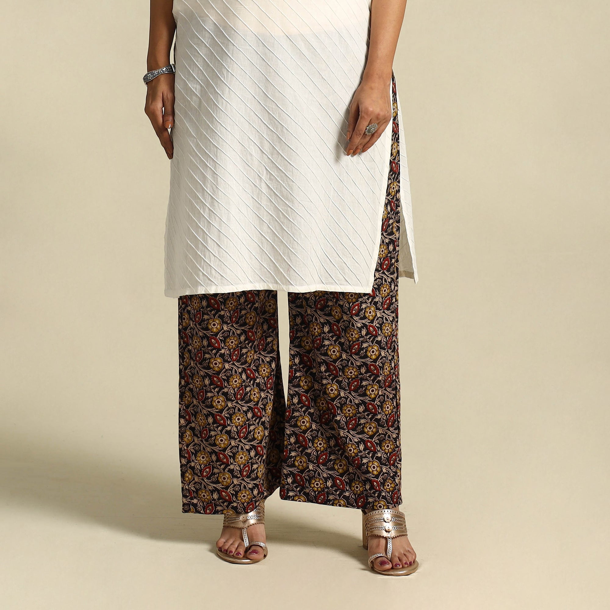  Multicolor Pedana Block Print Cotton Kalamkari Palazzo