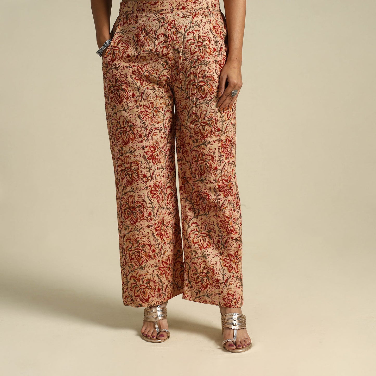  Multicolor Pedana Block Print Cotton Kalamkari Palazzo