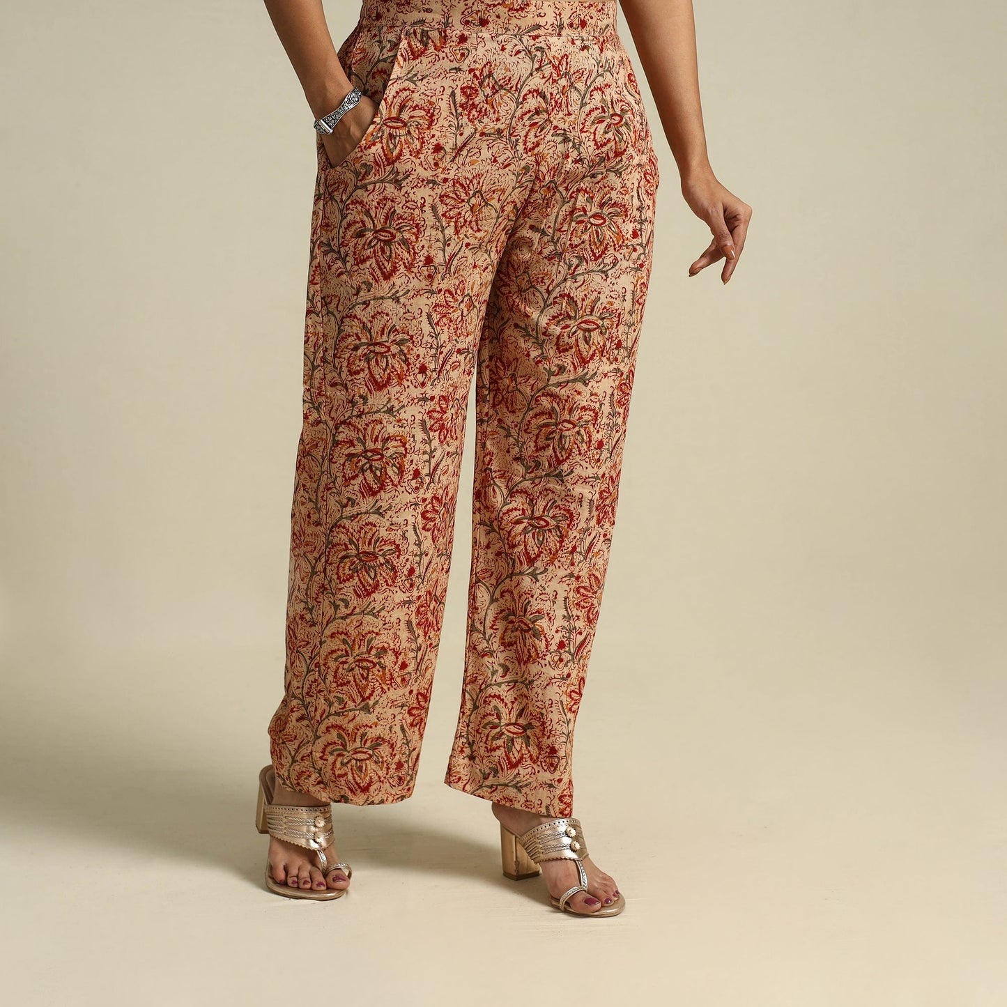  Multicolor Pedana Block Print Cotton Kalamkari Palazzo