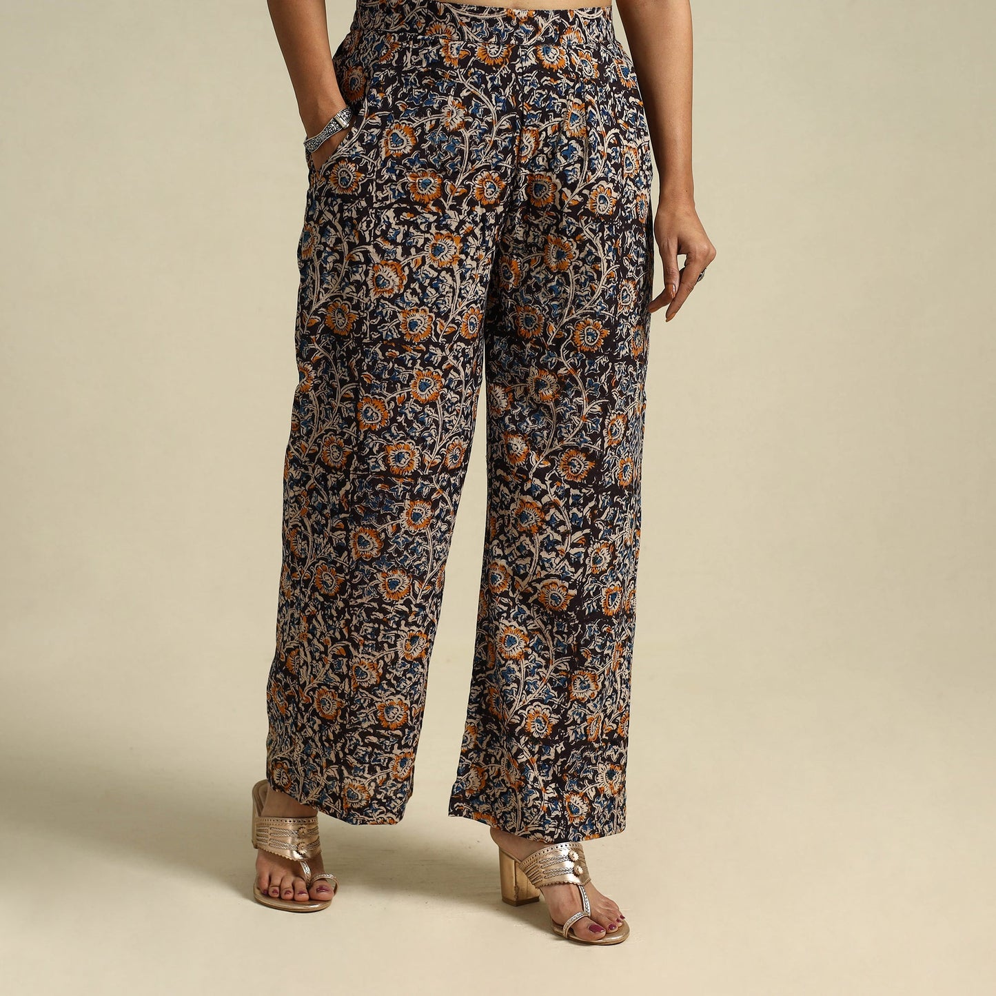  Multicolor Pedana Block Print Cotton Kalamkari Palazzo