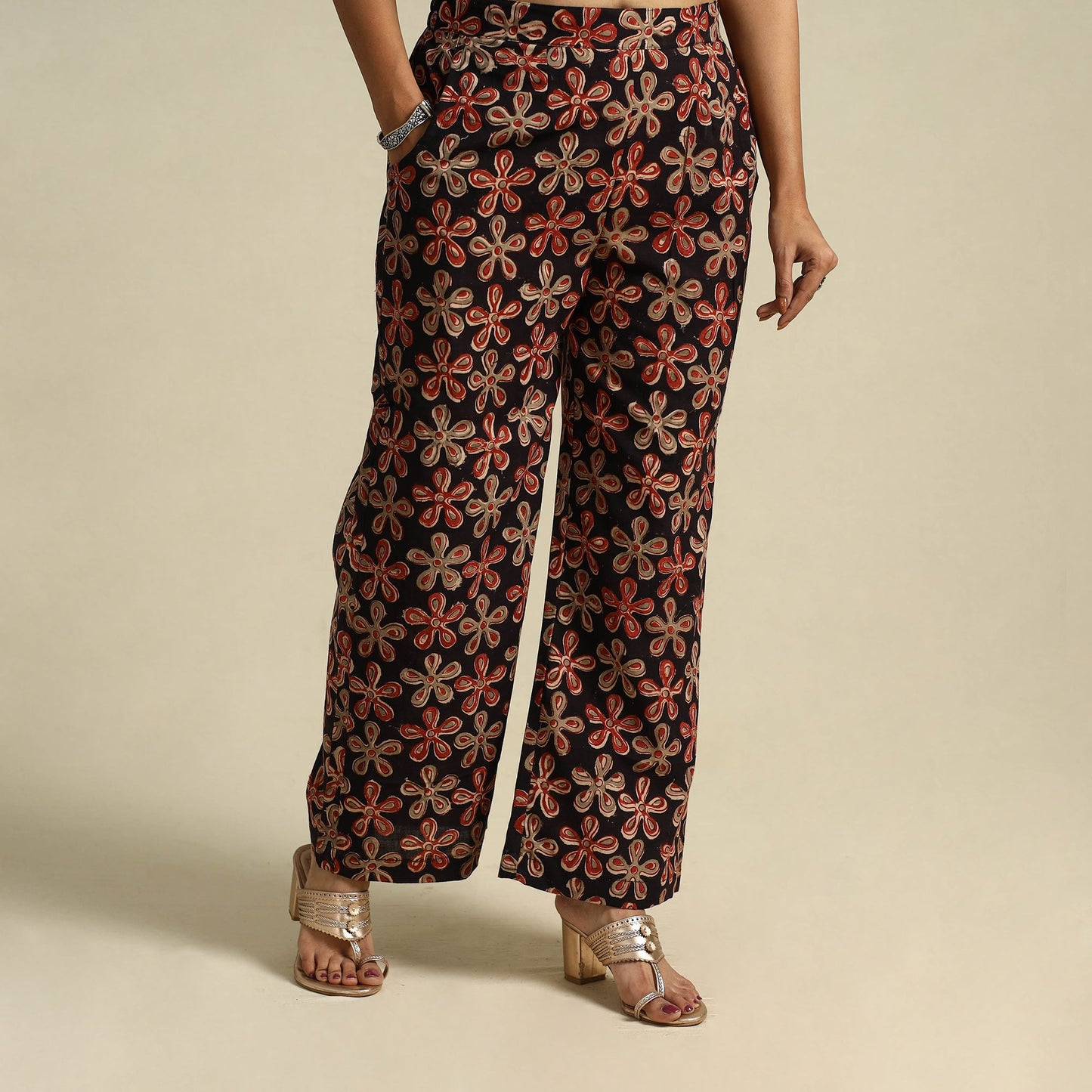  Multicolor Pedana Block Print Cotton Kalamkari Palazzo