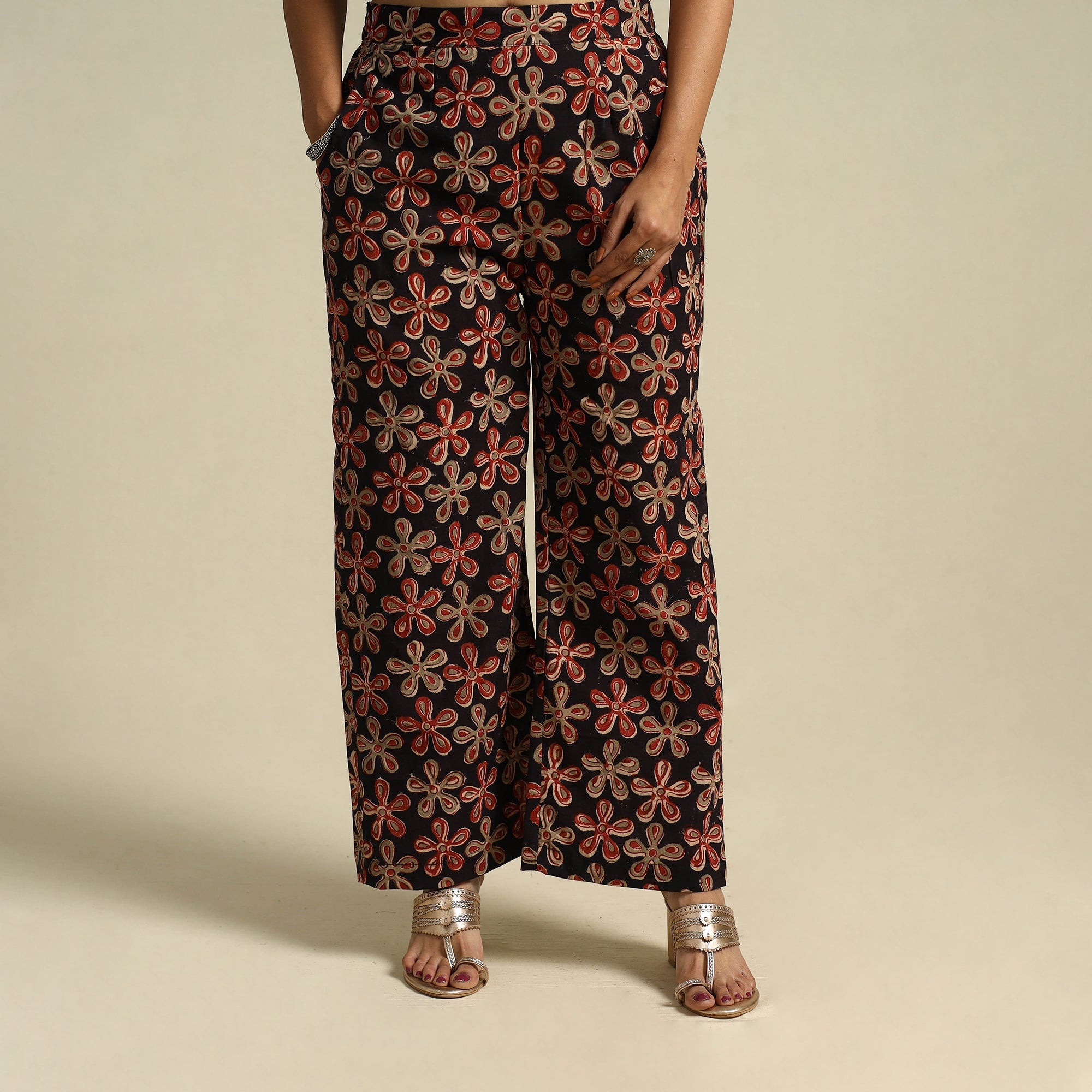  Multicolor Pedana Block Print Cotton Kalamkari Palazzo