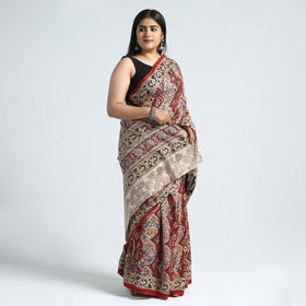 Multicolor Pedana Block Print Cotton Kalamkari Saree