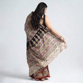 Multicolor Pedana Block Print Cotton Kalamkari Saree