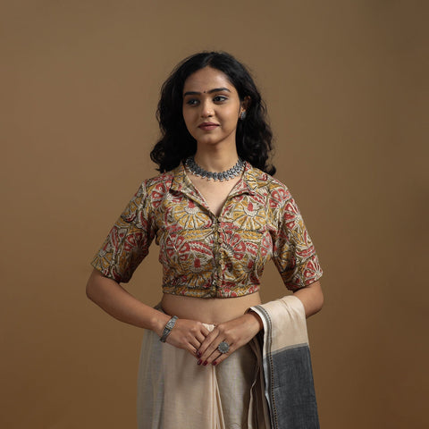 Pedana cotton natural dyed kalamkari readymade blouse 05