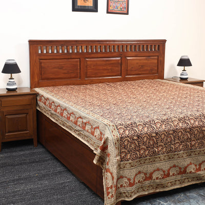 Buy Pedana Kalamkari Block Printed Cotton Double Bed Cover (111 x 91 in) 04 Online at iTokri.com