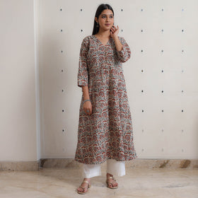 Multicolor - Pedana Kalamkari Block Printed Cotton A-Line Kurta 01