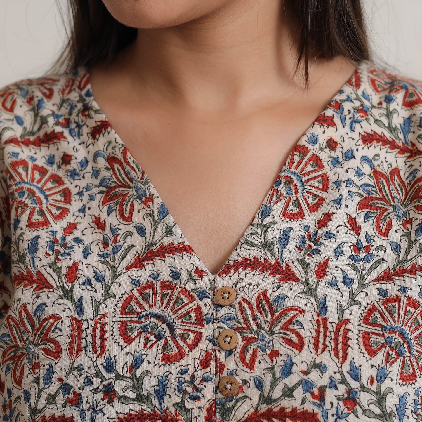 Multicolor - Pedana Kalamkari Block Printed Cotton A-Line Kurta 01