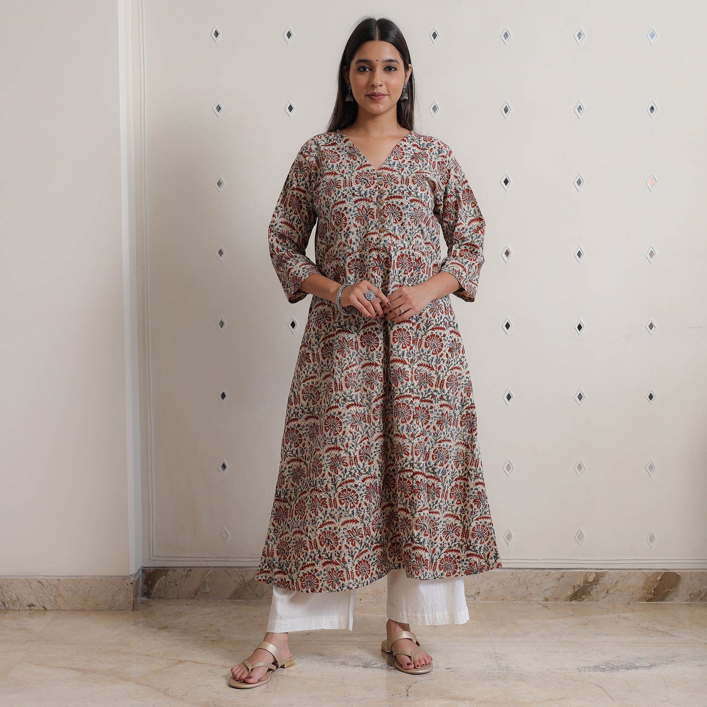 Multicolor - Pedana Kalamkari Block Printed Cotton A-Line Kurta 01