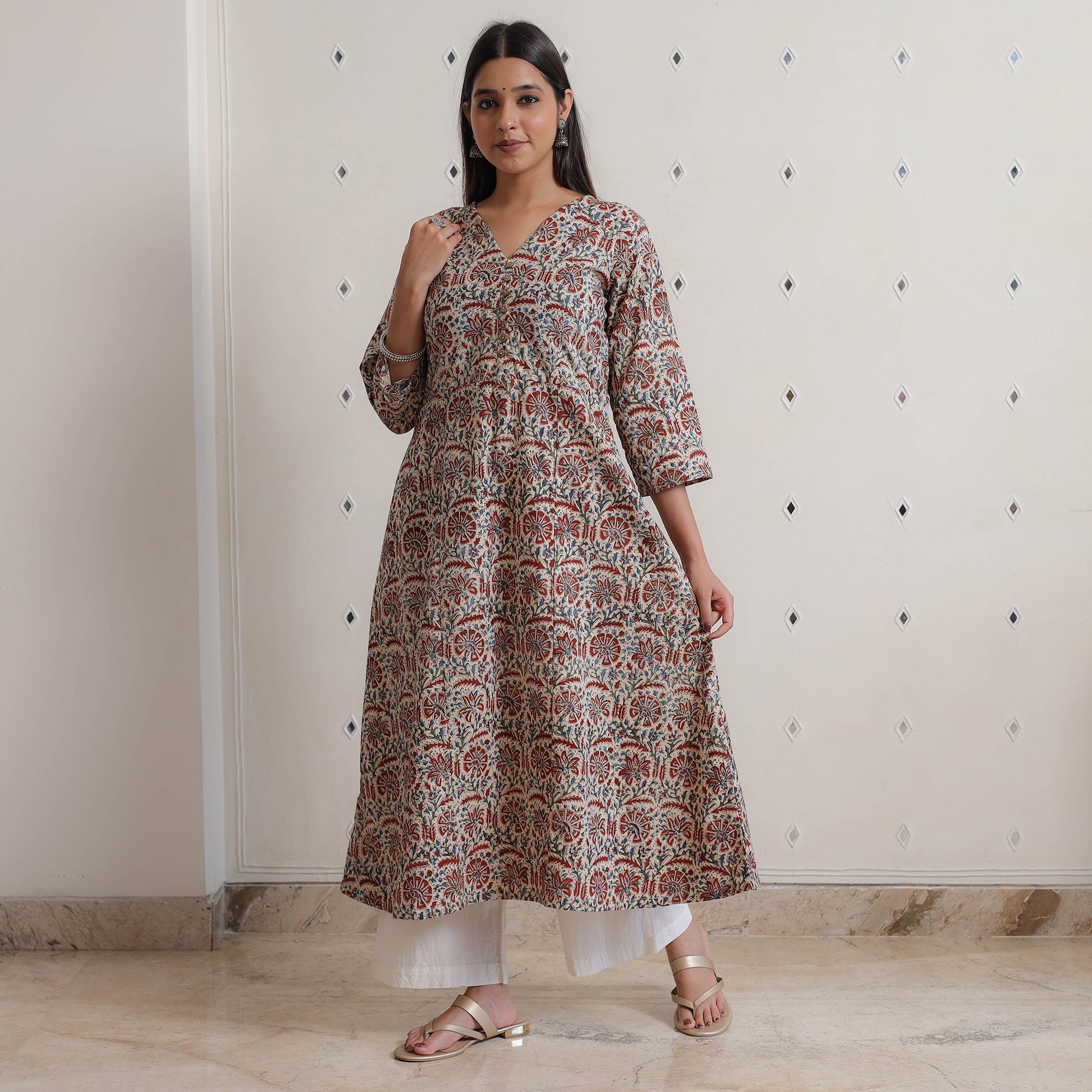 Multicolor - Pedana Kalamkari Block Printed Cotton A-Line Kurta 01