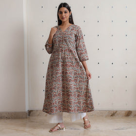 Multicolor - Pedana Kalamkari Block Printed Cotton A-Line Kurta 01