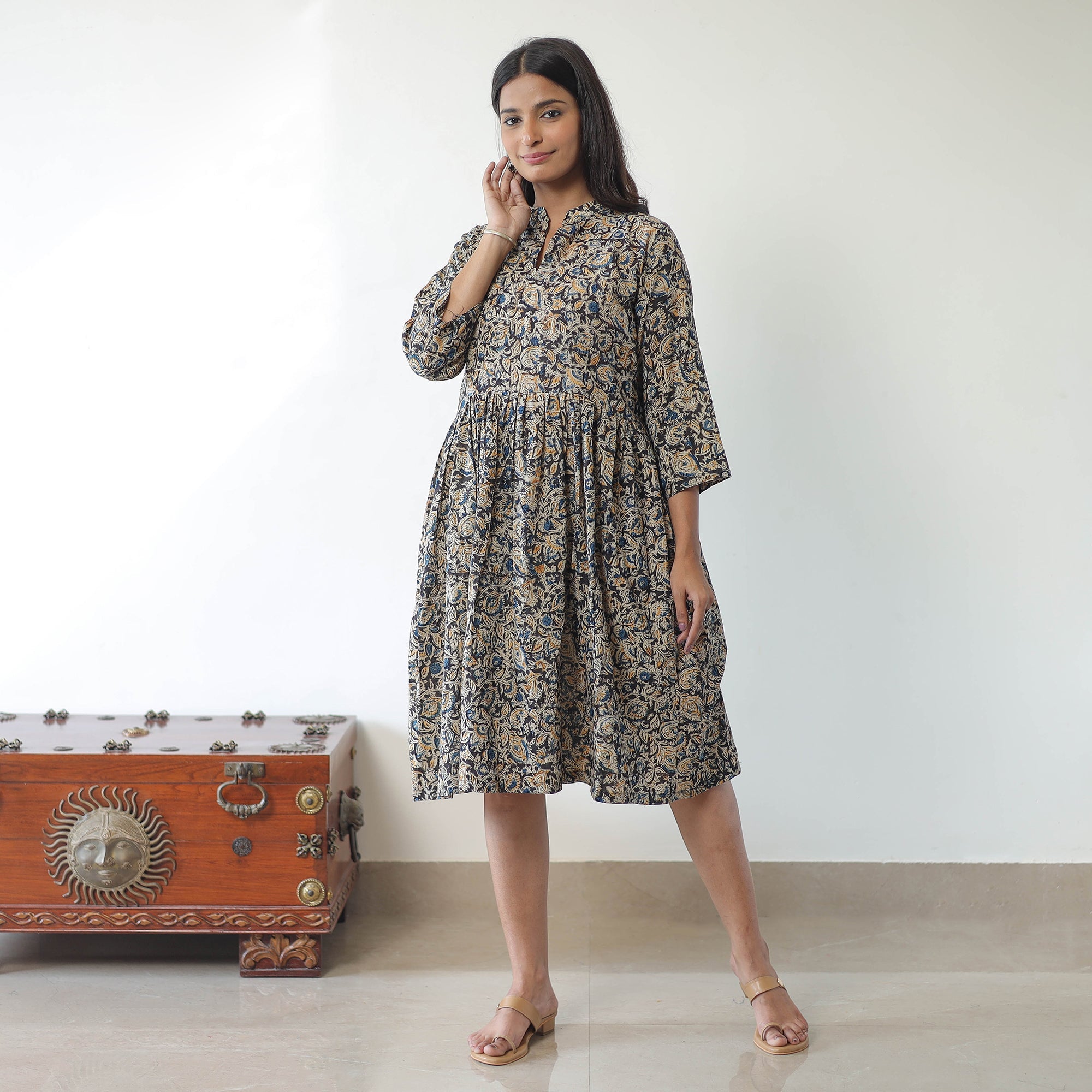 Buy Pedana Kalamkari Block Printed Cotton Flared Dress 04 Online at iTokri.com