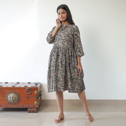 Buy Pedana Kalamkari Block Printed Cotton Flared Dress 04 Online at iTokri.com