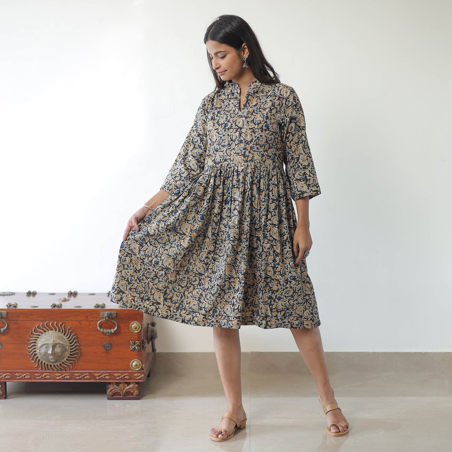 Buy Pedana Kalamkari Block Printed Cotton Flared Dress 04 Online at iTokri.com