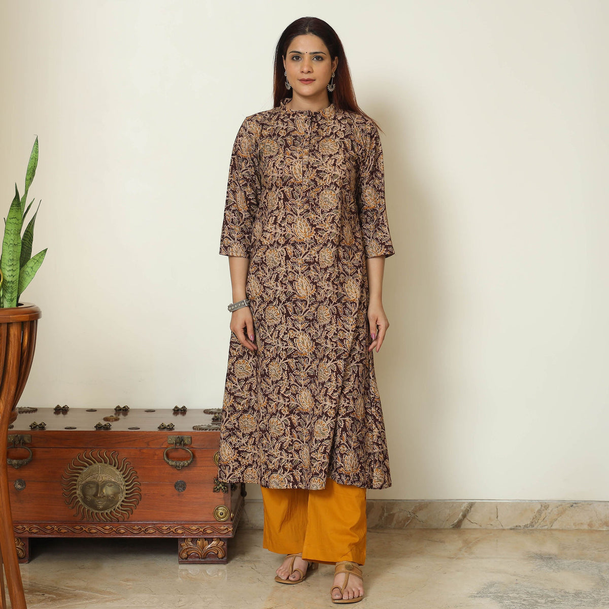 Multicolor - pedana kalamkari printed cotton kurta