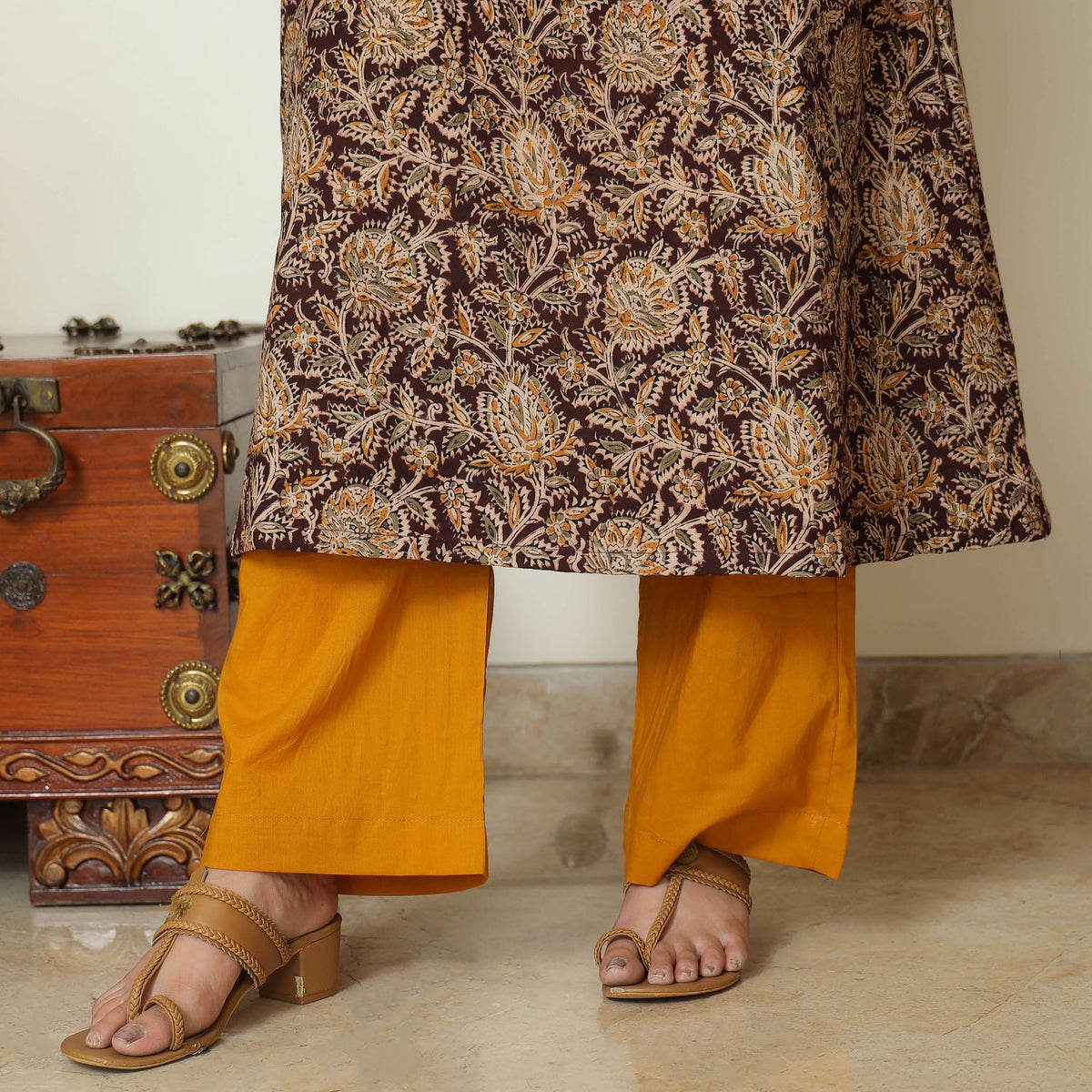 Multicolor - pedana kalamkari printed cotton kurta