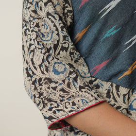 Buy Pedana Kalamkari Block Printed Cotton Straight Kurta with Ikat Patchwork 07 Online at iTokri.com
