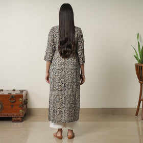 Buy Pedana Kalamkari Block Printed Cotton Straight Kurta with Ikat Patchwork 07 Online at iTokri.com